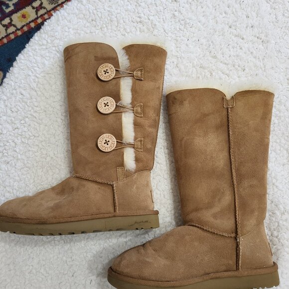 UGG Camel Genuine Leather Genuine Sheepskin Lining High Knee Boots size 6 - Picture 1 of 5